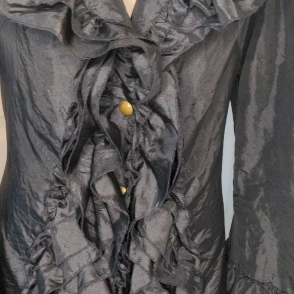 Cordelia Black Ruffle Victorian Duster Jacket Gothic Edwardian Whimsy Goth Sz M - Picture 10 of 12